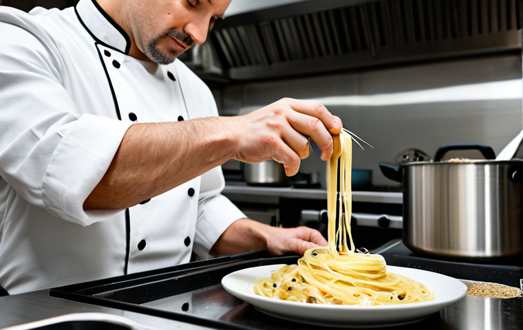 카르보나라 밀키트 - **Image Prompt:** A delicious plate of carbonara pasta, expertly plated with visible crispy bacon pi...